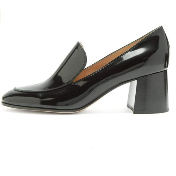 NWOT Glossy Black Heels Closed Round Toe Pumps Maryjane Block Heel Chunky - Picture 2 of 8